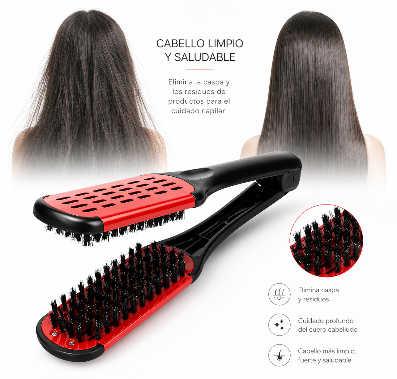 Glosse V-Pro: Cepillo Alisador Dual de Cerda Natural