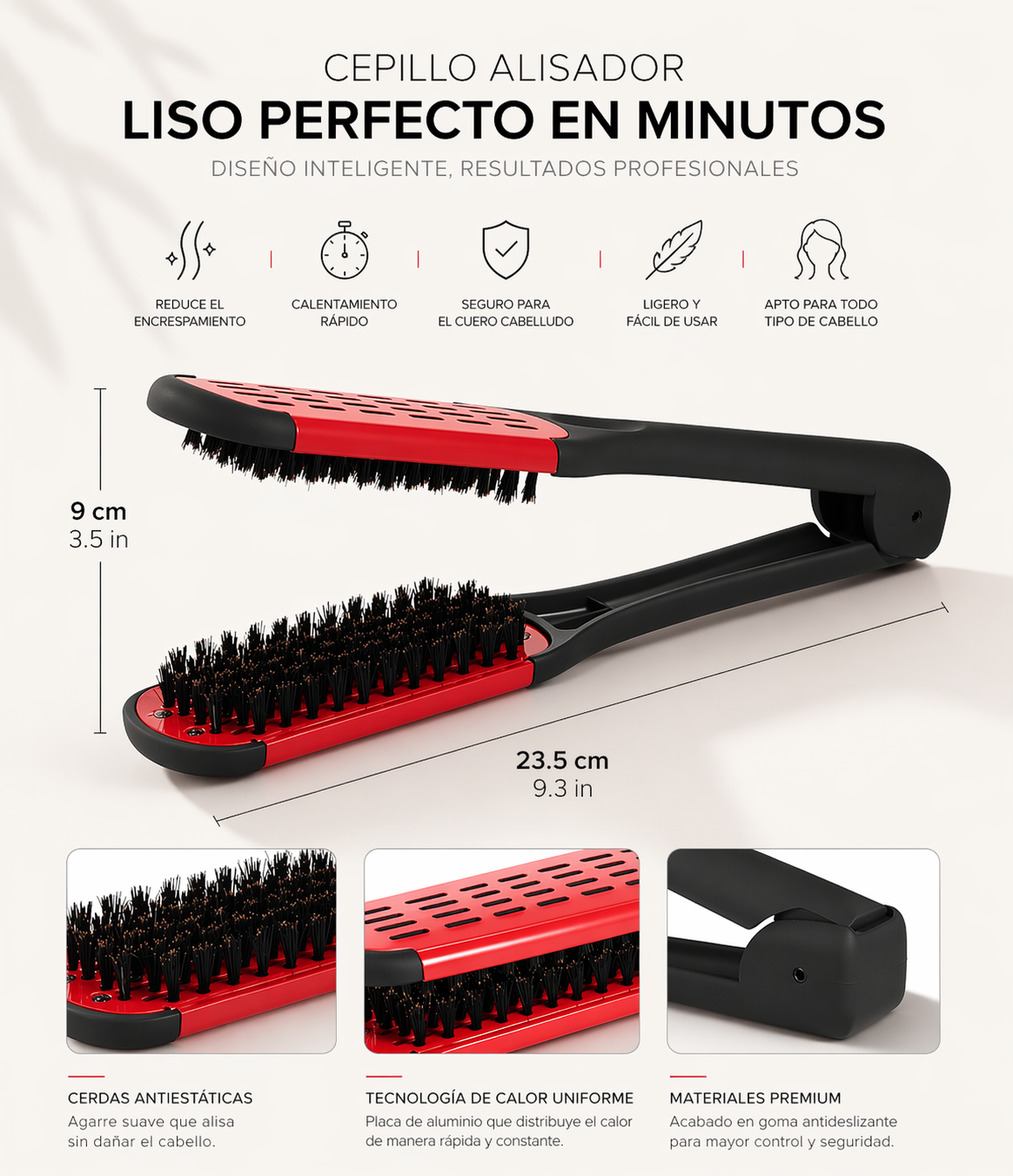 Glosse V-Pro: Cepillo Alisador Dual de Cerda Natural