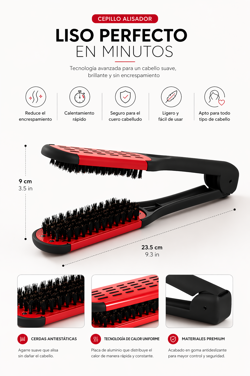 Glosse V-Pro: Cepillo Alisador Dual de Cerda Natural